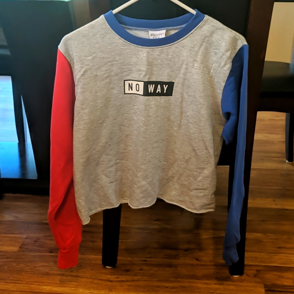 Grey, red, blue crop sweater